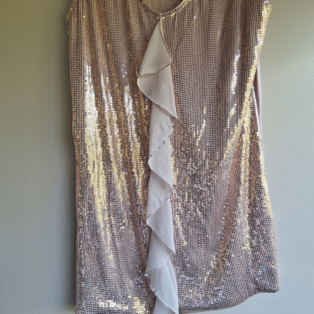 Kische Rose Gold Sequin Ruffle Sleeveless Top Dress L - Picture 2 of 4